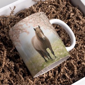 Handmade Felted Horse Coffee Mug | New 15oz Sublimated Felted Horse Mug
